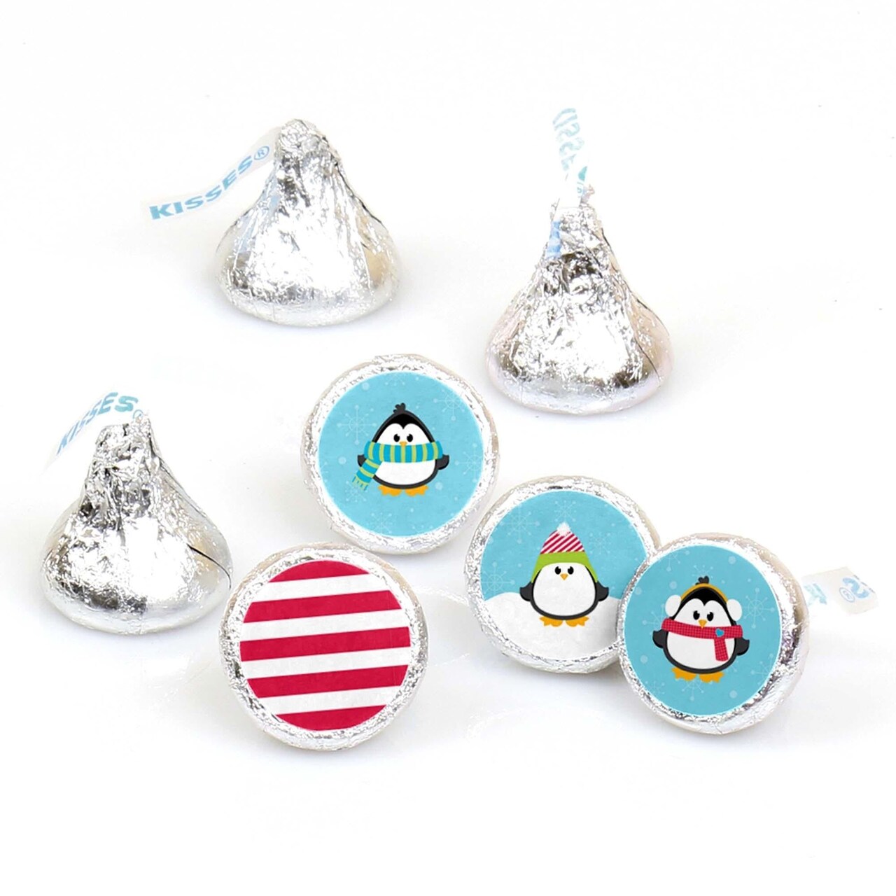 Big Dot of Happiness Holly Jolly Penguin - Holiday and Christmas Round Candy Sticker Favors - Labels Fits Chocolate Candy (1 Sheet of 108)